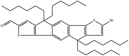 IN1537, 7-Bromo-4,4,9,9-tetrahexyl-4,9-dihydro-s-indaceno[1,2-b:5,6-b']dithiophene-2-carbaldehyde Struktur