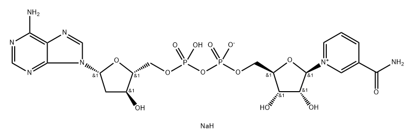 Adenosine 5'-(trihydrogen diphosphate), 2'-deoxy-, P'→5'-ester with 3-(aminocarbonyl)-1-β-D-ribofuranosylpyridinium, inner salt, sodium salt (1:1) Struktur