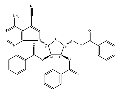 (2R,3R,4R,5R)-二苯甲酸[2-(4-氨基-5-氰基-7H-吡咯并[2,3-D]嘧啶-7-基)-5-[(苯甲酰基氧基)甲基]四氢呋喃-3,4-二基]酯, 151707-54-9, 结构式