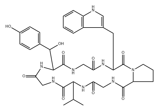 Cyclo(glycyl-L-tryptophyl-L-prolylglycyl-L-valylglycyl-β-hydroxy-L-tyrosyl) (9CI) Structure