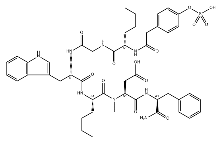L-Phenylalaninamide, N-[2-[4-(sulfooxy)phenyl]acetyl]-L-norleucylglycyl-L-tryptophyl-L-norleucyl-N-methyl-L-α-aspartyl- Structure