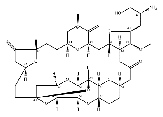 11,15:18,21:24,28-Triepoxy-7,9-ethano-12,15-methano-9H,15H-furo[3,2-i]furo[2',3':5,6]pyrano[4,3-b][1,4]dioxacyclopentacosin-5(4H)-one, 2-[(2R)-2-amino-3-hydroxypropyl]hexacosahydro-3-methoxy-26-methyl-20,27-bis(methylene)-, (2R,3R,3aS,7R,8aS,9S,10aR,11S,12R,13aR,13bS,15S,18S,21S,24S,26R,28R,29aS)- Struktur
