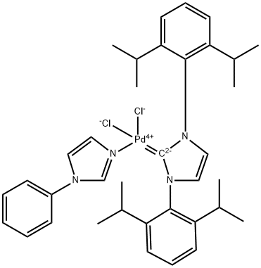 钯,[1,3-双[2,6-双(1-甲基乙基)苯基] -1,3-二氢-2H-咪唑-2-亚基]二氯(1-苯基-1H-咪唑-ΚN3)-,(SP-4-1)-,1537173-02-6,结构式