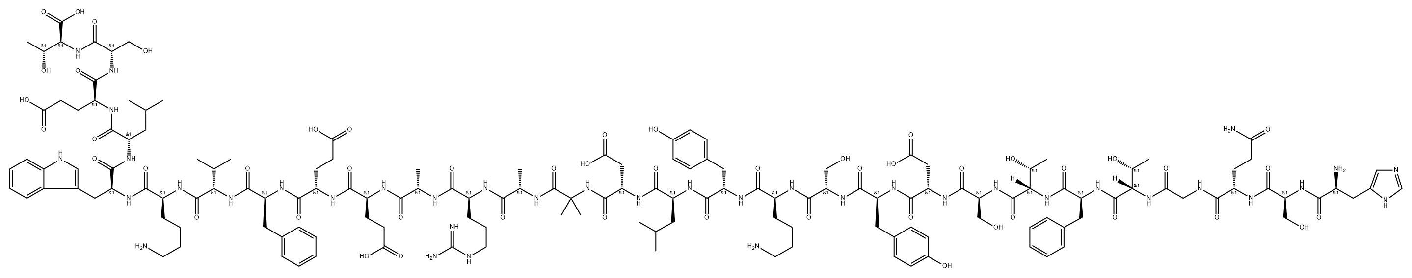 L-Threonine, L-histidyl-L-seryl-L-glutaminylglycyl-L-threonyl-L-phenylalanyl-L-threonyl-L-seryl-L-α-aspartyl-L-tyrosyl-L-seryl-L-lysyl-L-tyrosyl-L-leucyl-L-α-aspartyl-2-methylalanyl-L-alanyl-L-arginyl-L-alanyl-L-α-glutamyl-L-α-glutamyl-L-phenylalanyl-L-valyl-L-lysyl-L-tryptophyl-L-leucyl-L-α-glutamyl-L-seryl- Struktur