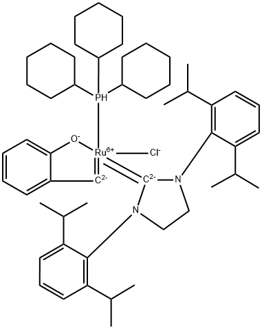 [1,3-双(2,6-二异丙基苯基)咪唑烷-2-亚基)(三环己基膦)-(2-氧代亚苄基)钌(II) 结构式