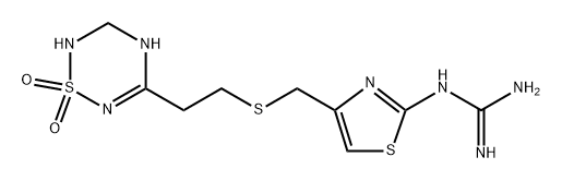 1-(4-(((2-(1,1-Dioxido-3,4-dihydro-2H-1,2,4,6-thiatriazin-5-yl)ethyl)thio)methyl)thiazol-2-yl)guanidine Structure