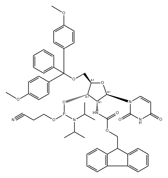 Uridine, 5-O-[bis(4-methoxyphenyl)phenylmethyl]-2-deoxy-2-[[(9H-fluoren-9-ylmethoxy)carbonyl]amino]-, 3-[2-cyanoethyl bis(1-methylethyl)phosphoramidite] (9CI) Structure