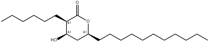 2H-Pyran-2-one, 3-hexyltetrahydro-4-hydroxy-6-undecyl-, [3R-(3α,4α,6α)]- (9CI) Struktur