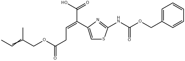 (E,Z)-2-(2-Benzyloxycarbonylamino-4-thiazol)-4-(3-methyl-2-butenyloxycarbonyl)-2-butenoic acid Struktur