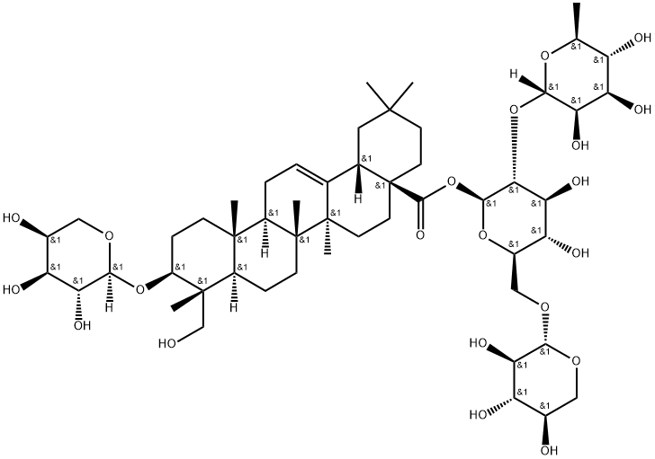 3β-[(α-L-arabinopyranosyl)oxy]-23-hydroxyolean-12-en-28-oic acid O-α-L-rhamnopyranosyl-(1→2)-[β-D-xylopyranosyl-(1→6)]-β-D-glucopyranosyl ester Structure