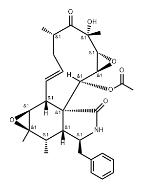 2H-Oxireno[f]oxireno[9,10]cycloundec[1,2-d]isoindole-3,12(1aH,4H)-dione, 2-(acetyloxy)-5,5a,6,6a,7a,7b,10,11,13,13a-decahydro-13-hydroxy-6,6a,11,13-tetramethyl-5-(phenylmethyl)-, (1aS,2S,2aR,5S,5aR,6S,6aR,7aS,7bR,8E,11S,13R,13aR)- Structure