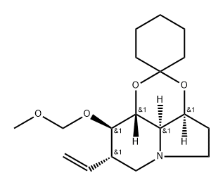 Spirocyclohexane-1,2-1,3dioxino4,5,6-hiindolizine, 8-ethenyloctahydro-9-(methoxymethoxy)-, 3aS-(3a.alpha.,8.alpha.,9.beta.,9a.beta.,9b.alpha.)-,156206-11-0,结构式