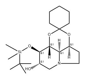 Spirocyclohexane-1,2-1,3dioxino4,5,6-hiindolizin-8-ol, 9-(1,1-dimethylethyl)dimethylsilyloxyoctahydro-, 3aS-(3a.alpha.,8.alpha.,9.beta.,9a.beta.,9b.alpha.)- Structure