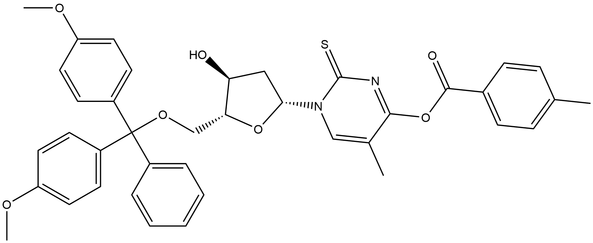 5'-O-(Dimethoxytrityl)-N3/O4-(toluoyl)-2-thiothymidine,156783-13-0,结构式