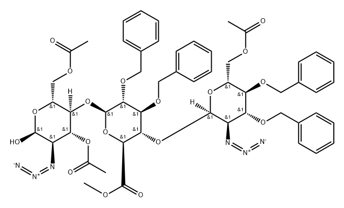 Α-D-GLUCOPYRANOSE, O-6-O-ACETYL-2-AZIDO-2-DEOXY-3,4-BIS-O-(PHENYLMETHYL)-Α-D-GLUCOPYRANOSYL-(1→4)-O-6-METHYL-2,3-BIS-O-(PHENYLMETHYL)-Β-D-GLUCOPYRAN 结构式