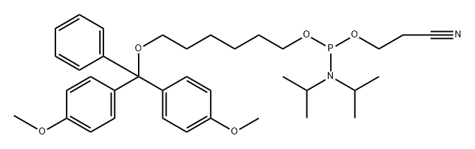 Phosphoramidous acid, N,N-bis(1-methylethyl)-, 6-[bis(4-methoxyphenyl)phenylmethoxy]hexyl 2-cyanoethyl ester Structure