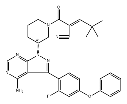 1-Piperidinepropanenitrile, 3-[4-amino-3-(2-fluoro-4-phenoxyphenyl)-1H-pyrazolo[3,4-d]pyrimidin-1-yl]-α-(2,2-dimethylpropylidene)-β-oxo-, (αE,3R)- Structure