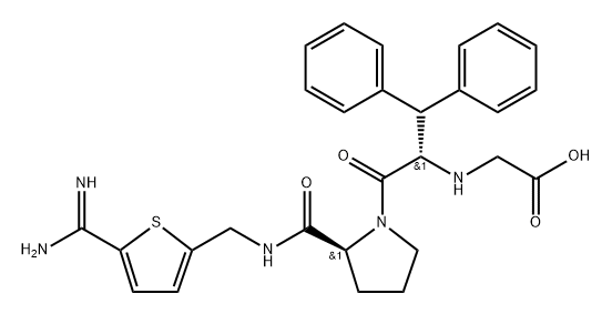 L-Prolinamide, N-(carboxymethyl)-β-phenyl-L-phenylalanyl-N-[[5-(aminoiminomethyl)-2-thienyl]methyl]- Structure