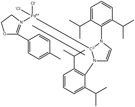 Palladium, [1,3-bis[2,6-bis(1-methylethyl)phenyl]-1,3-dihydro-2H-imidazol-2-ylidene]dichloro[4,5-dihydro-2-(4-methylphenyl)oxazole-κN3]-, (SP-4-1)-|钯，[1,3-双[2,6-双(1-甲基乙基)苯基] -1,3-二氢-2H-咪唑-2-亚烷基]二氯[4,5-二氢-2-(4-甲基苯基) )恶唑-κN3]-，(SP-4-1)-