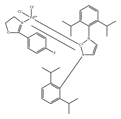 Palladium, [1,3-bis[2,6-bis(1-methylethyl)phenyl]-1,3-dihydro-2H-imidazol-2-ylidene]dichloro[2-(4-fluorophenyl)-4,5-dihydrooxazole-κN3]-, (SP-4-1)- Structure
