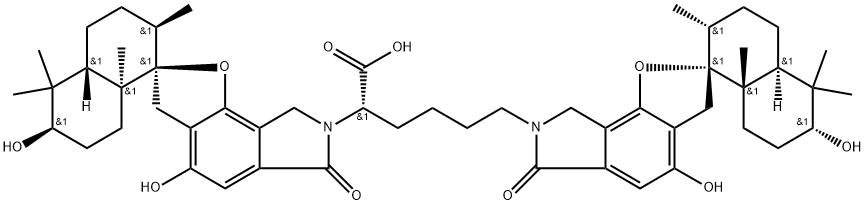 Spiro[2H-furo[2,3-e]isoindole-2,1'(2'H)-naphthalene]-7(3H)-hexanoicacid, a-[(1'R,2'R,4'aS,6'R,8'aS)-3',4',4'a,5',6,6',7',8,8',8'a-decahydro-4,6'-dihydroxy-2',5',5',8'a-tetramethyl-6-oxospiro[2H-furo[2,3-e]isoindole-2,1'(2'H)-naphthalen]-7(3H)-yl]-3',4',4'a,5',6,6',7',8,8',8'a-decahydro-4,6'-dihydroxy-2',5',5',8'a-tetramethyl-6-oxo-,(aS,1'R,2'R,4'aS,6'R,8'aS)- Structure