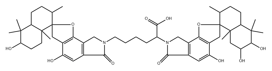 Spiro[2H-furo[2,3-e]isoindole-2,1′(2′H)-naphthalene]-7(3H)-hexanoic acid, α-[(1′R,2′R,4′aS,6′S,7′R,8′aS)-3′,4′,4′a,5′,6,6′,7′,8,8′,8′a-decahydro-4,6′,7′-trihydroxy-2′,5′,5′,8′a-tetramethyl-6-oxospiro[2H-furo[2,3-e]isoindole-2,1′(2′H)-naphthalen]-7(3H)-yl]-3′,4′,4′a,5′,6,6′,7′,8,8′,8′a-decahydro-4,6′-dihydroxy-2′,5′,5′,8′a-tetramethyl-6-oxo-, (αS,1′R,2′R,4′aS,6′R,8′aS)- Structure