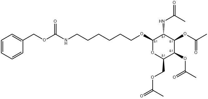 Carbamic acid, N-[6-[[3,4,6-tri-O-acetyl-2-(acetylamino)-2-deoxy-β-D-galactopyranosyl]oxy]hexyl]-, phenylmethyl ester Structure