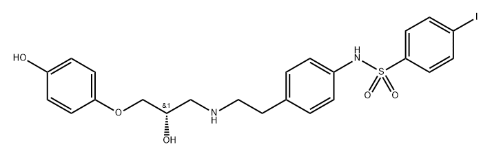 (S)-N-[2-[4-[(4-ヨードフェニル)スルホニルアミノ]フェニル]エチル]-2-ヒドロキシ-3-(4-ヒドロキシフェノキシ)-1-プロパンアミン 化学構造式