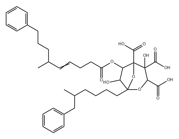 D-glycero-L-glycero-D-altro-7-Trideculo-7,4-furanosonic acid, 2,7-anhydro-3,4-di-C-carboxy-8,9,10,11,12,13-hexadeoxy-12-(phenylmethyl)-, 5-[(4E,6R)-6-methyl-9-phenyl-4-nonenoate], (7S)- (9CI) Structure