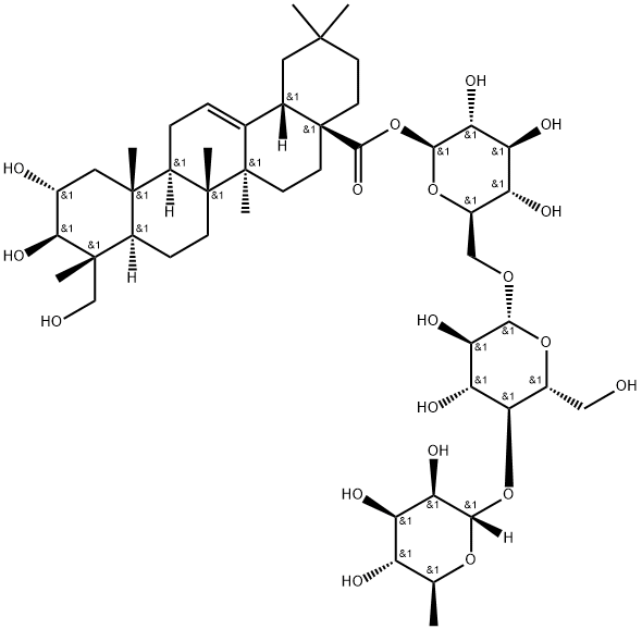 积雪草酸-28-O-鼠李糖(1-4)葡萄糖(1-6)葡萄糖苷, 160669-23-8, 结构式