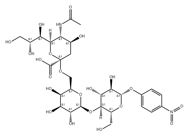 4-Nitrophenyl O-(N-acetyl-a-neuraminosyl)-(2-3)-b-D-galactopyranosyl-(1-4)-b-D-glucopyranoside,1611491-05-4,结构式