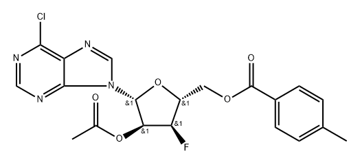 9-(2-O-Acetyl-5-O-toluyl-3-deoxy-3-fluoro-beta-D-ribofuranosyl)-6-chloro-9H-purine Structure