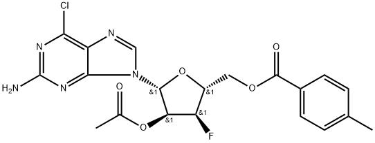 9-(2-O-Acetyl-5-O-toluyl-3-deoxy-3-fluoro-beta-D-ribofuranosyl)-2-amino-6-chloro-9H-purine Structure
