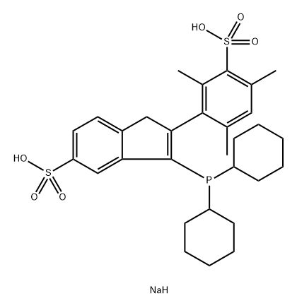 2-(2,4,6-三甲基-3-磺酸钠)苯基-3-(5-磺酸钠)茚基二环己基膦, 1621102-94-0, 结构式