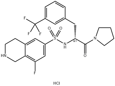 (R)-1-ピロリジノ-2-[(8-フルオロ-1,2,3,4-テトラヒドロイソキノリン-6-イル)スルホンアミド]-3-[3-(トリフルオロメチル)フェニル]プロパン-1-オン 化学構造式