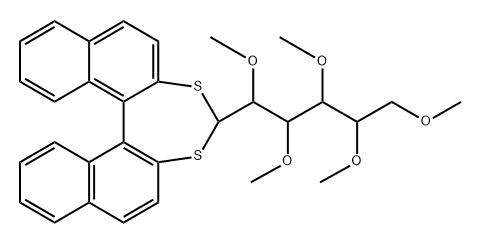 D-Glucose, 2,3,4,5,6-penta-O-methyl-, cyclic (R)-1,1-binaphthalene-2,2-diyl dithioacetal Structure