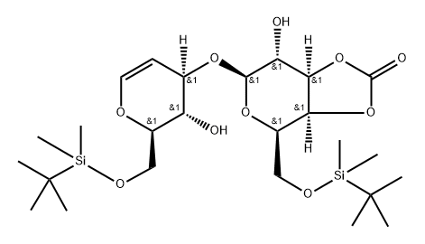 1,5-Anhydro-3-O-[3,4-O-carbonyl-6-O-[(1,1-dimethylethyl)dimethylsilyl]-beta-D-galactopyranosyl]-2-deoxy-6-O-[(1,1-dimethylethyl)dimethylsilyl]-D-arabino-hex-1-enitol Struktur