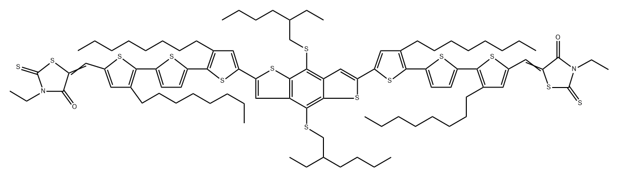 4-Thiazolidinone, 5,5'-[[4,8-bis[(2-ethylhexyl)thio]benzo[1,2-b:4,5- b']dithiophene-2,6-diyl]bis[(3,3''-dioctyl[2,2':5',2''-terthiophene]-5'',5-diyl)methylidyne]]bis[3-ethyl-2-thioxo- Structure