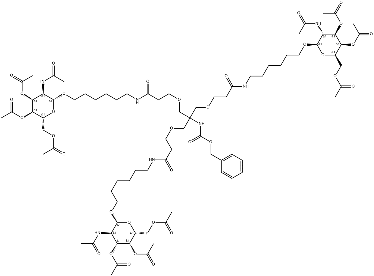 Carbamic acid, N-[2-[3-oxo-3-[[6-[[3,4,6-tri-O-acetyl-2-(acetylamino)-2-deoxy-β-D-galactopyranosyl]oxy]hexyl]amino]propoxy]-1,1-bis[[3-oxo-3-[[6-[[3,4,6-tri-O-acetyl-2-(acetylamino)-2-deoxy-β-D-galactopyranosyl]oxy]hexyl]amino]propoxy]methyl]ethyl]-, phenylmethyl ester|