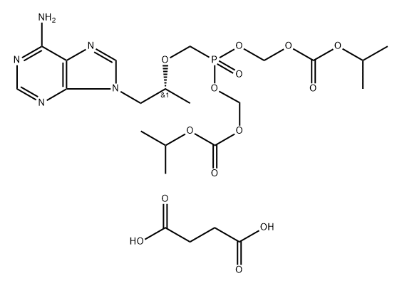 2,4,6,8-Tetraoxa-5-phosphanonanedioic acid, 5-[[(1R)-2-(6-amino-9H-purin-9-yl)-1-methylethoxy]methyl]-, 1,9-bis(1-methylethyl) ester, 5-oxide, butanedioate (1:1) 化学構造式