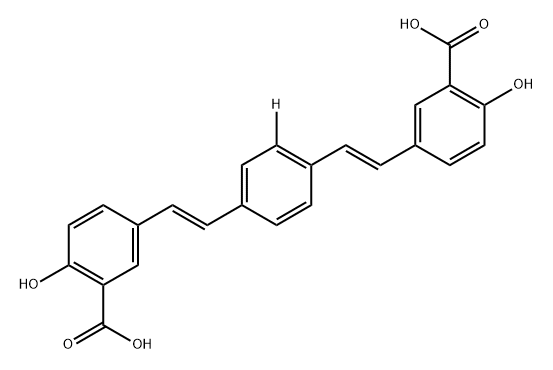 Benzoic acid, 3,3'-[1,4-phenylene-2-t-di-(1E)-2,1-ethenediyl]bis[6-hydroxy- Structure