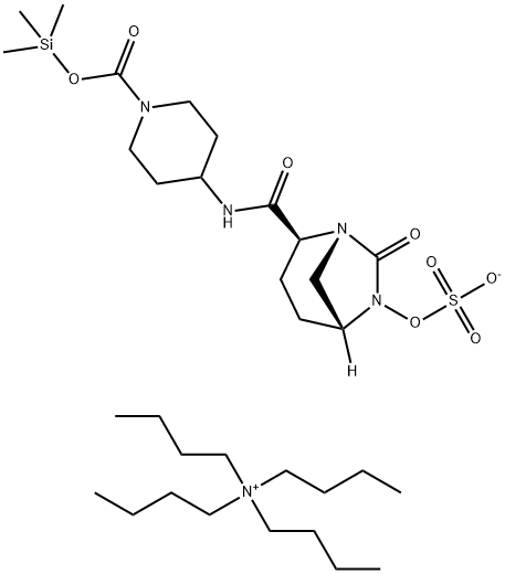 1-Butanaminium, N,N,N-tributyl-, trimethylsilyl 4-[[[(1R,2S,5R)-7-oxo-6-(sulfooxy)-1,6-diazabicyclo[3.2.1]oct-2-yl]carbonyl]amino]-1-piperidinecarboxylate (1:1) Struktur
