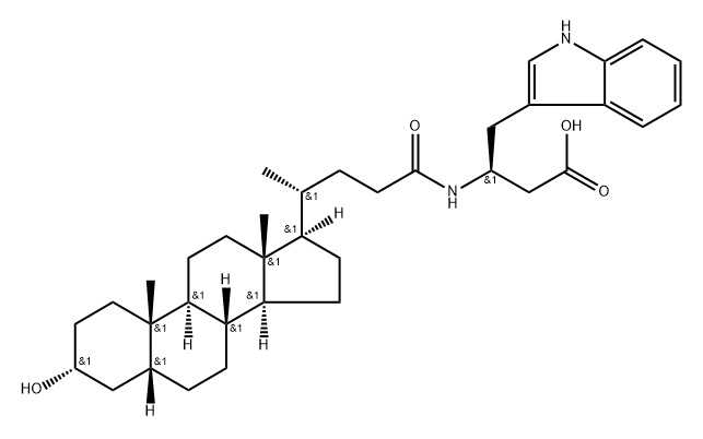 1H-Indole-3-butanoic acid, β-[[(3α,5β)-3-hydroxy-24-oxocholan-24-yl]amino]-, (βS)- Struktur