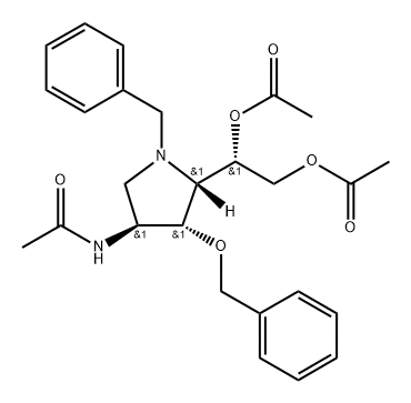 Acetamide, N-5-1,2-bis(acetyloxy)ethyl-4-(phenylmethoxy)-1-(phenylmethyl)-3-pyrrolidinyl-, 3S-3.alpha.,4.beta.,5.beta.(R*)- 化学構造式