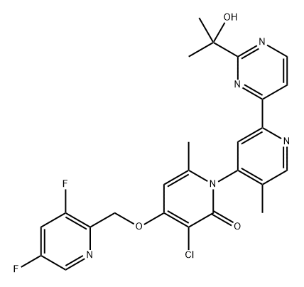[1(2H),4'-Bipyridin]-2-one, 3-chloro-4-[(3,5-difluoro-2-pyridinyl)methoxy]-2'-[2-(1-hydroxy-1-methylethyl)-4-pyrimidinyl]-5',6-dimethyl-, (2'S)- Struktur