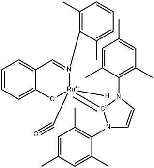 羰基[1,3-二氢-1,3-双(2,4,6-三甲基苯基)-2H-咪唑-2-亚基][2-[[(2,6-二甲基苯基)亚氨基-ΚN]甲基]苯酚-ΚO]氢钌 结构式