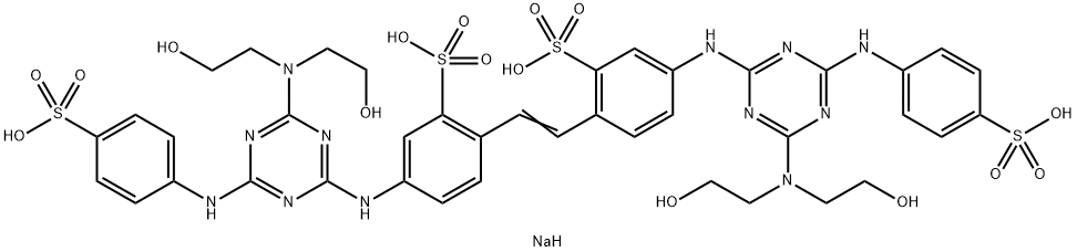 4,4'-ビス[[4-[4-(ソジオオキシスルホニル)アニリノ]-6-[ビス(2-ヒドロキシエチル)アミノ]-1,3,5-トリアジン-2-イル]アミノ]スチルベン-2,2'-ジスルホン酸ジナトリウム 化学構造式