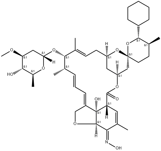 Avermectin A1a, 25-cyclohexyl-4-O-de(2,6-dideoxy-3-O-methyl-.alpha.-L-arabino-hexopyranosyl)-5-demethoxy-25-de(1-methylpropyl)-22,23-dihydro-5-(hydroxyimino)- Structure