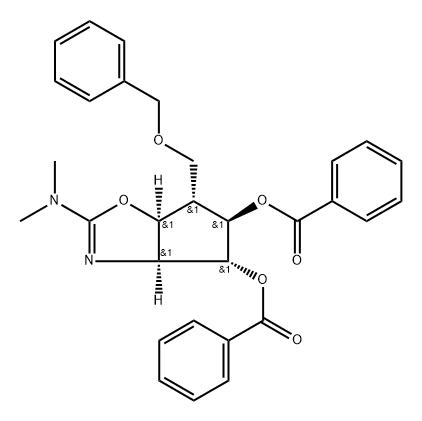 4H-Cyclopentoxazole-4,5-diol, 2-(dimethylamino)-3a,5,6,6a-tetrahydro-6-(phenylmethoxy)methyl-, dibenzoate (ester), 3aS-(3a.alpha.,4.alpha.,5.beta.,6.alpha.,6a.alpha.)-|