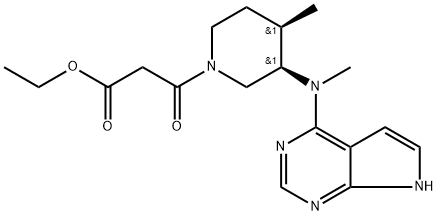 1-Piperidinepropanoic acid, 4-methyl-3-(methyl-7H-pyrrolo[2,3-d]pyrimidin-4-ylamino)-β-oxo-, ethyl ester, (3R,4R)- Structure